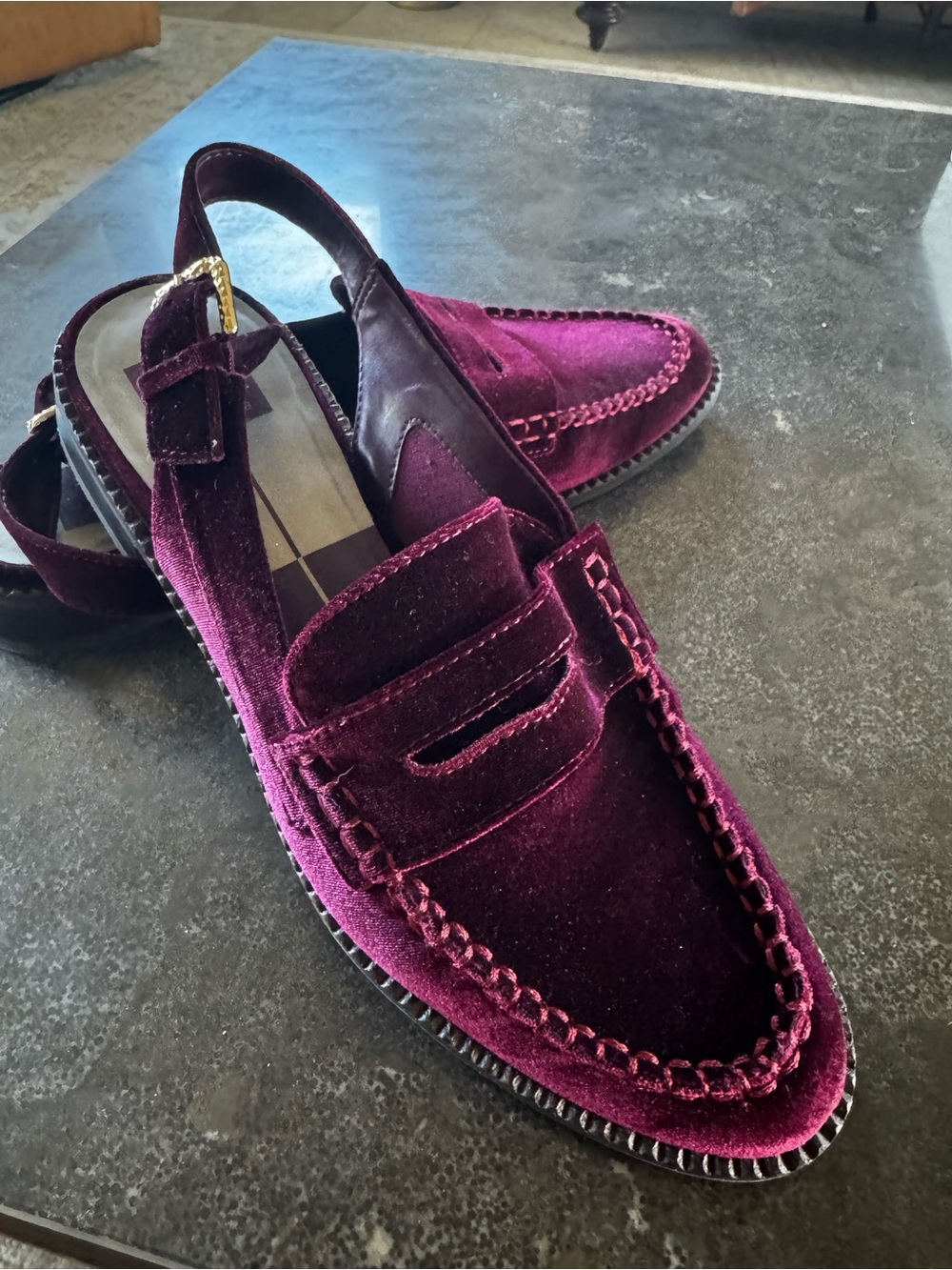 Dolce Vita  Women's Velvet Slingback Loafers in Burgundy